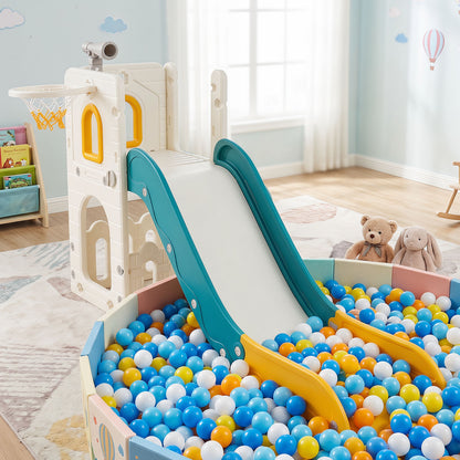 6-in-1 Yellow Toddler Slide Set | Climber Basketball Hoop