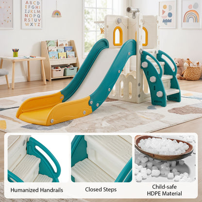 6-in-1 Yellow Toddler Slide Set | Climber Basketball Hoop