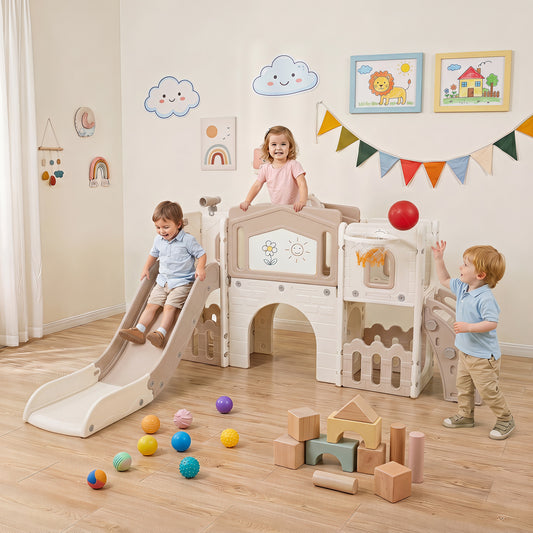 Grey Kids Slide Playset | Basketball Hoop Music Box 9-in-1