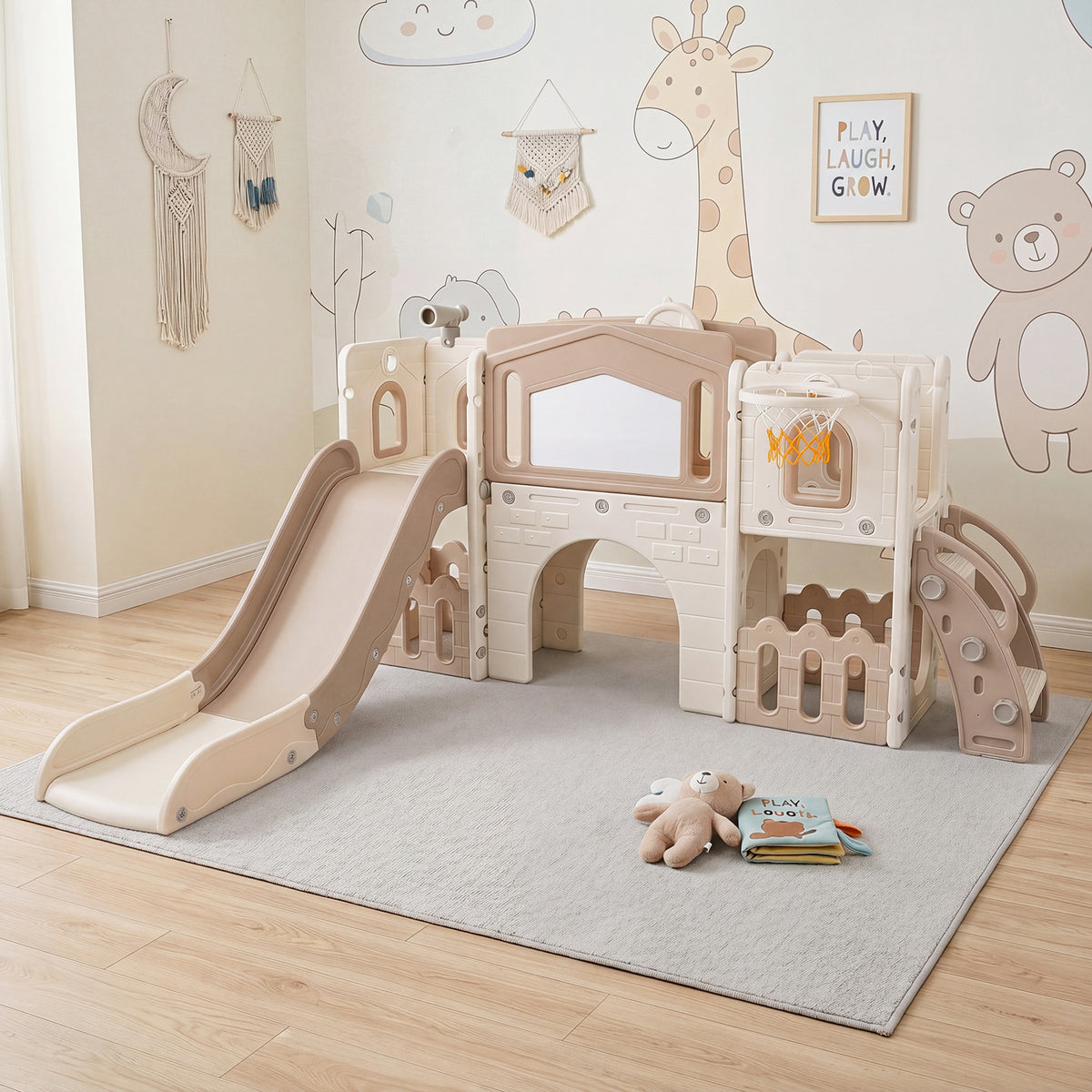 Grey Kids Slide Playset | Basketball Hoop Music Box 9-in-1