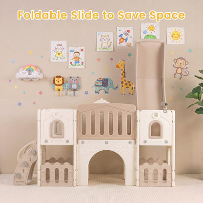 Grey Kids Slide Playset | Basketball Hoop Music Box 9-in-1
