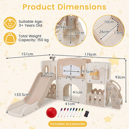 Grey Kids Slide Playset | Basketball Hoop Music Box 9-in-1