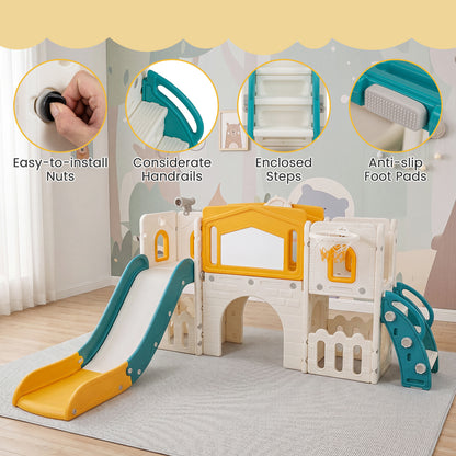 Yellow Kids Slide Playset | Basketball Hoop Music Box 9-in-1