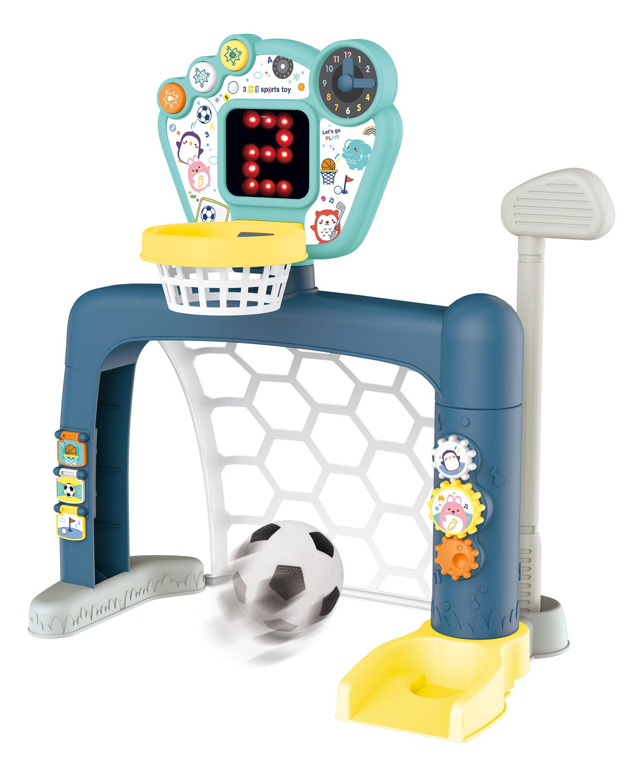 Versatile indoor sports set includes basketball, soccer, and golf for kids active play at home.