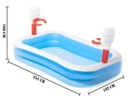 Inflatable Basketball Pool Set for kids, perfect for backyard fun and active playtime.