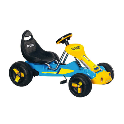 Kids pedal go-kart for ages 3-6, with 4 wheels for racing fun at home.