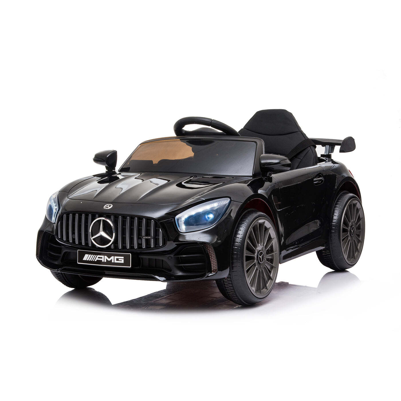 Black 12V Electric Mercedes GTR Kids Ride-On Car for home playtime fun.