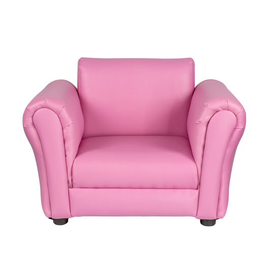 Kids PU leather sofa chair with footstool in pink or grey for cozy home lounging.