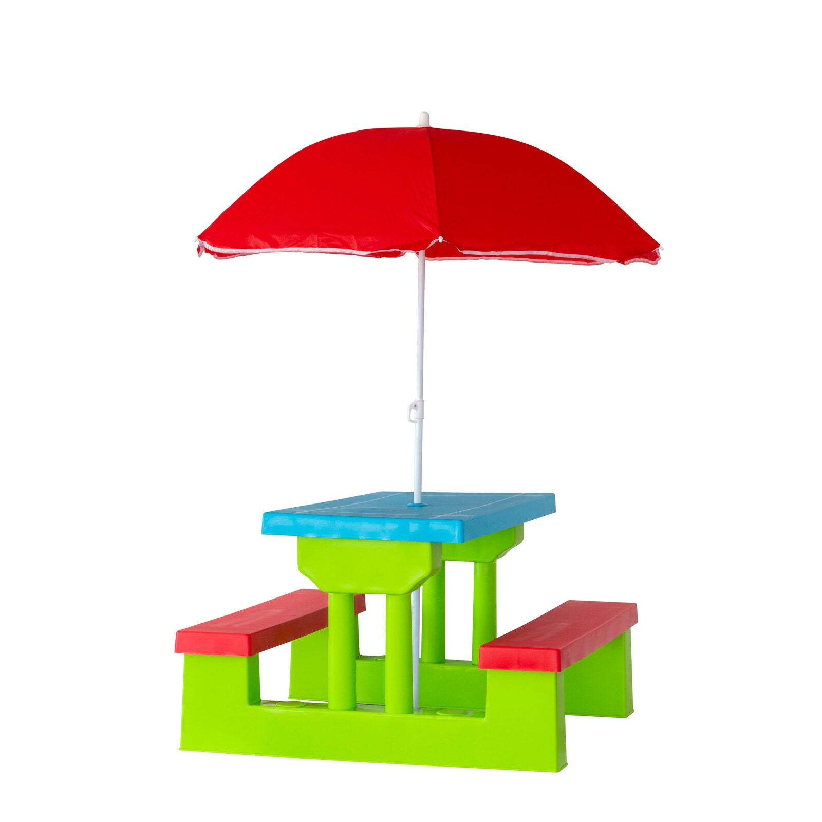 Kids Outdoor Picnic Table Set with Umbrella, perfect for backyard play and dining.