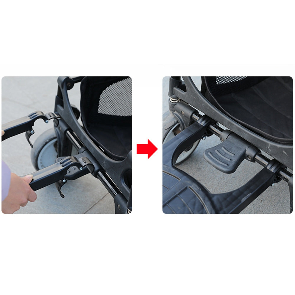 Blue stroller step board for toddlers with 25kg capacity, convenient attachment for easy ride.