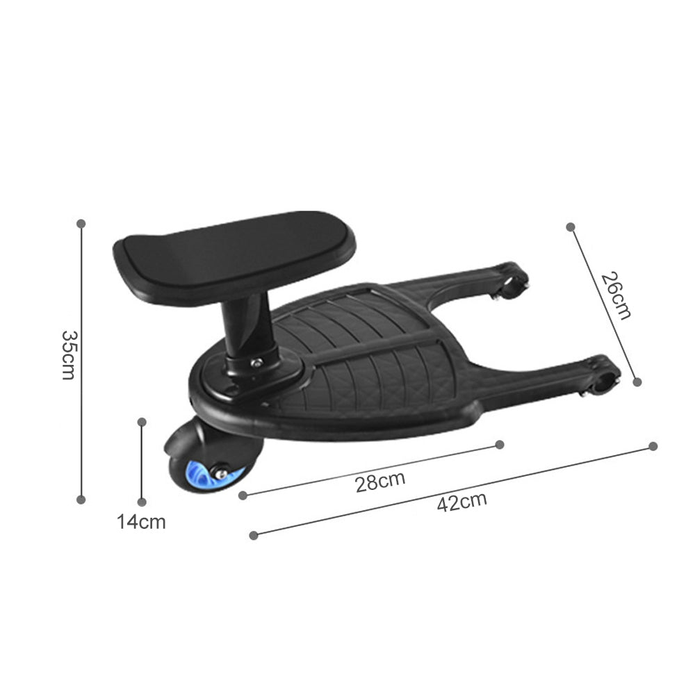 Blue stroller step board for toddlers, supports up to 25kg weight capacity.