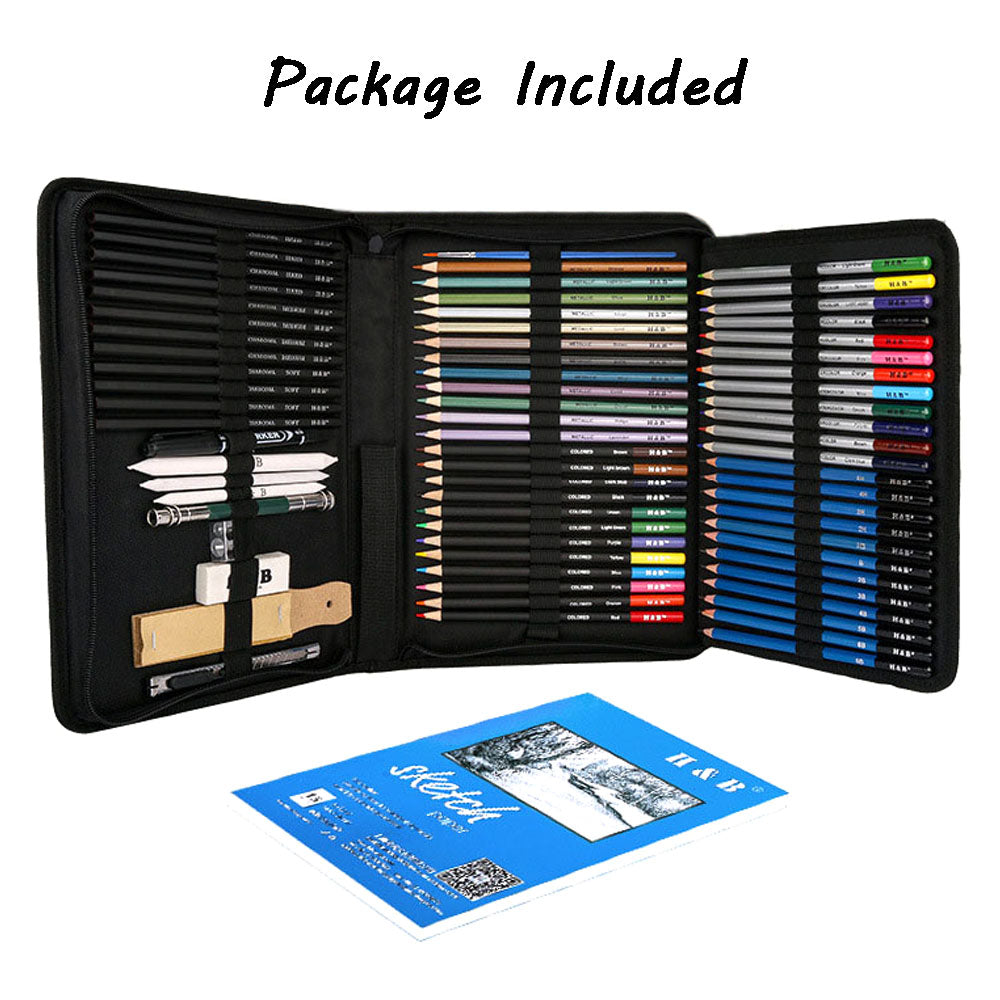 72pc professional art set for kids, ideal for drawing and sketching at home.