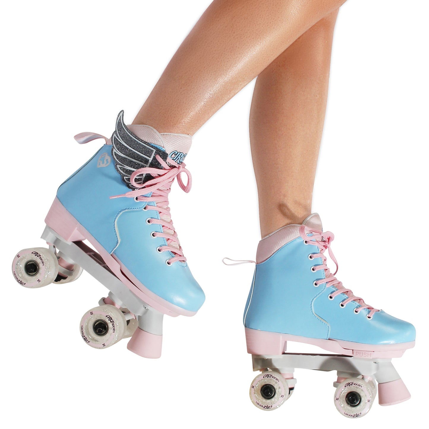 Circle Society adjustable kids roller skates in Cotton Candy color, perfect for home skating fun.