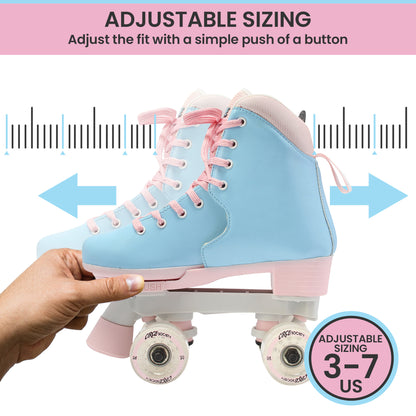 Circle Society adjustable kids roller skates in Cotton Candy design for fun at home.