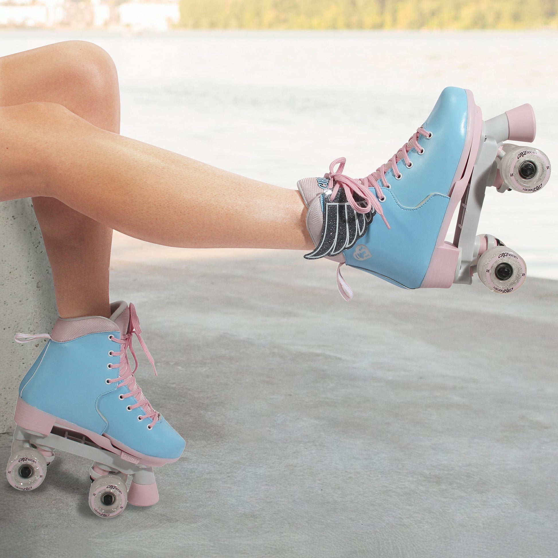 Circle Society adjustable kids roller skates in Cotton Candy design, perfect for indoor fun.