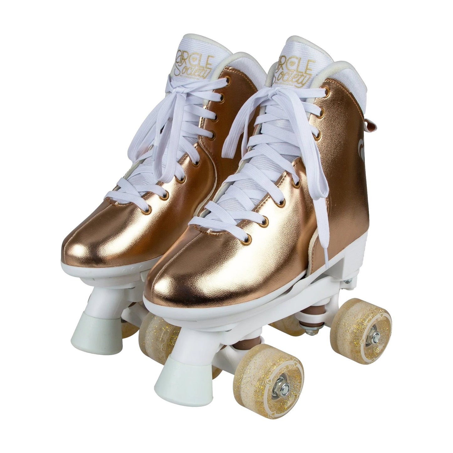 Adjustable rose gold roller skates for kids, ideal for fun and active indoor play.