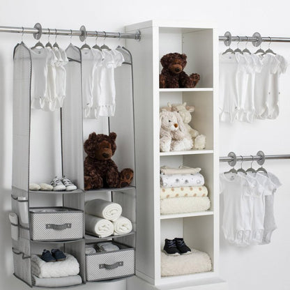 Delta Children 2 Piece Nursery Storage Set in Cool Grey, ideal for kids room organization.