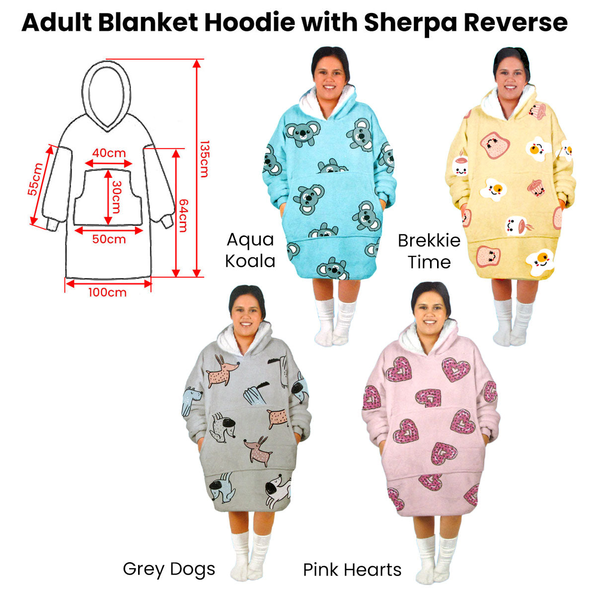Cozy sherpa fleece blanket hoodie designed for breakfast time, ideal for teens and adults.