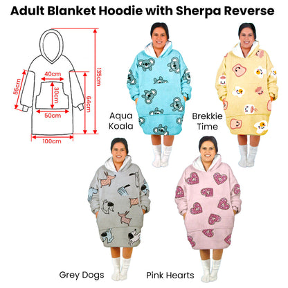 Cozy sherpa fleece blanket hoodie designed for breakfast time, ideal for teens and adults.