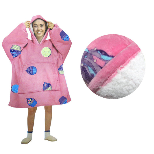 Pink Cupcake Sherpa Blanket Hoodie | Perfectly cozy sleeper for kids, teens, and adults.