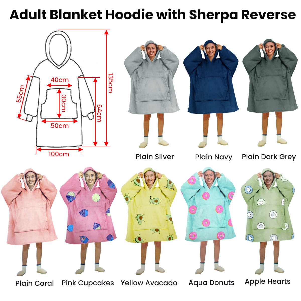 Adults, teens aqua donut print Sherpa blanket hoodie - cozy loungewear for ultimate comfort.