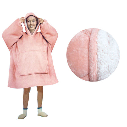 Adults Sherpa Blanket Hoodie | Reversible coral fleece for cozy lounging and warmth.