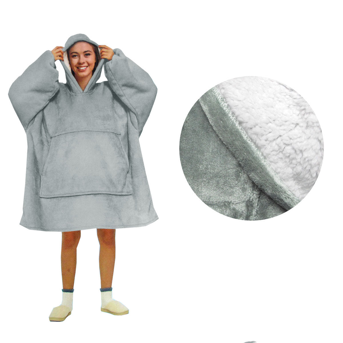 Silver Sherpa Blanket Hoodie for Adults Teens | Reversible. Cozy wearable blanket for kids.
