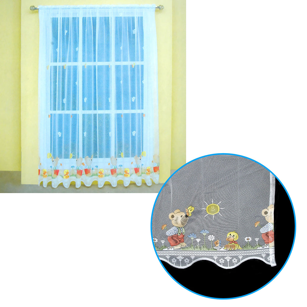 Lace curtain adorned with charming design for kids room decor, 300x213cm sheer panel.