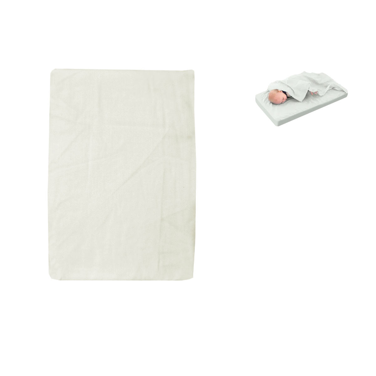 Off white baby bassinet sheet set including fitted and flat sheets for soft nursery comfort.