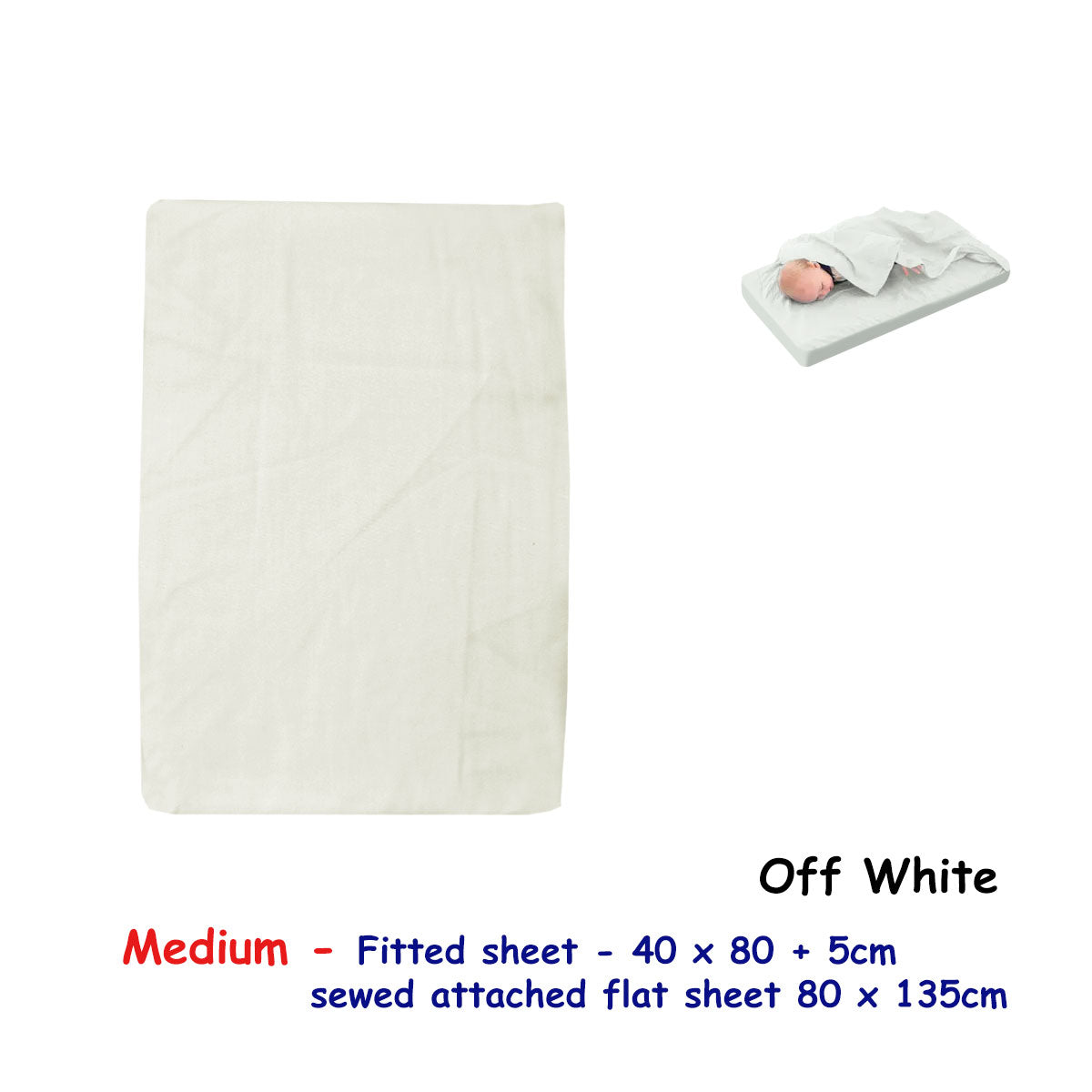 Off white baby bassinet sheet set with fitted and flat combo for cozy sleep.