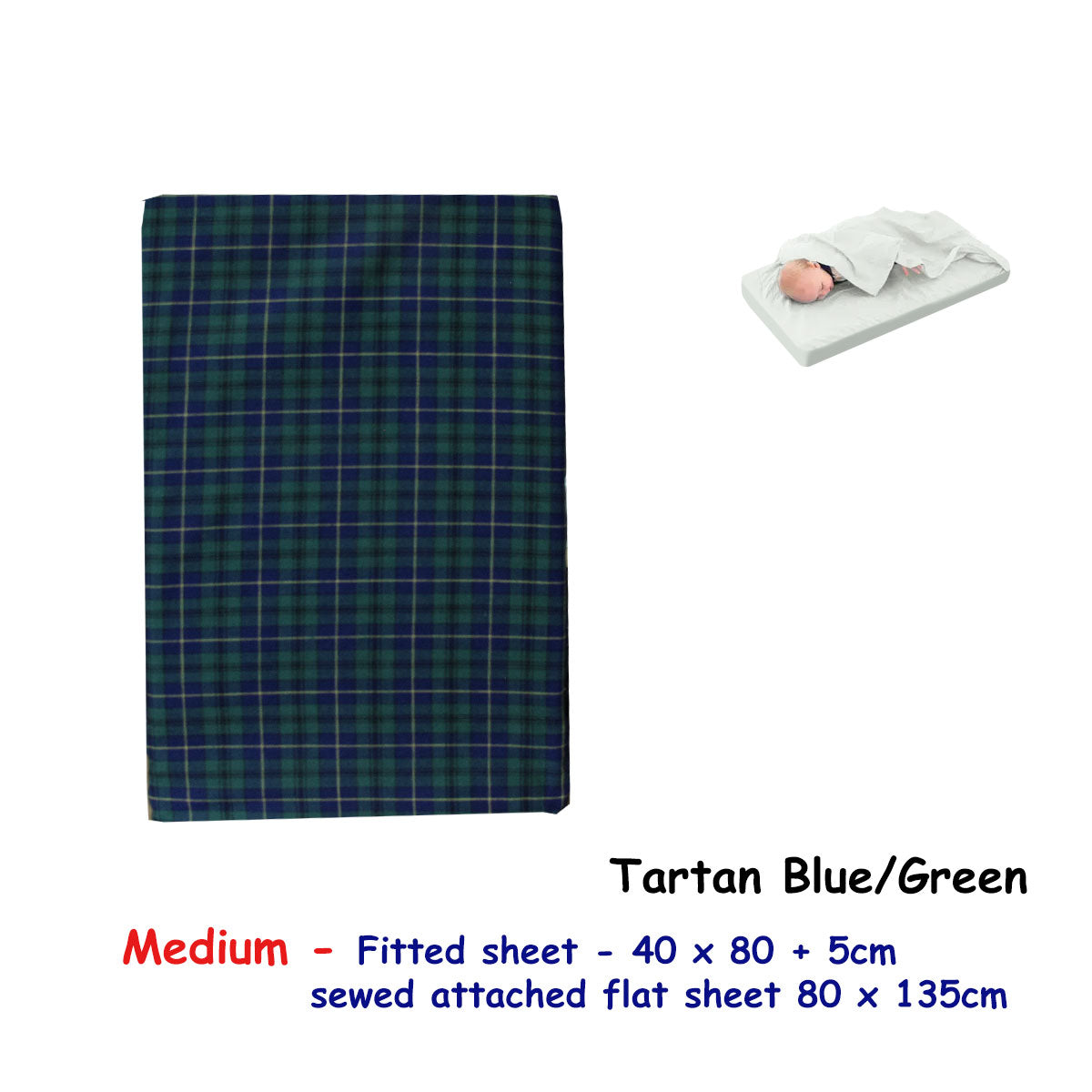 Tartan Blue Green 2 in 1 Bassinet Sheet Set for Baby Comfort - Stylish and versatile bedding.