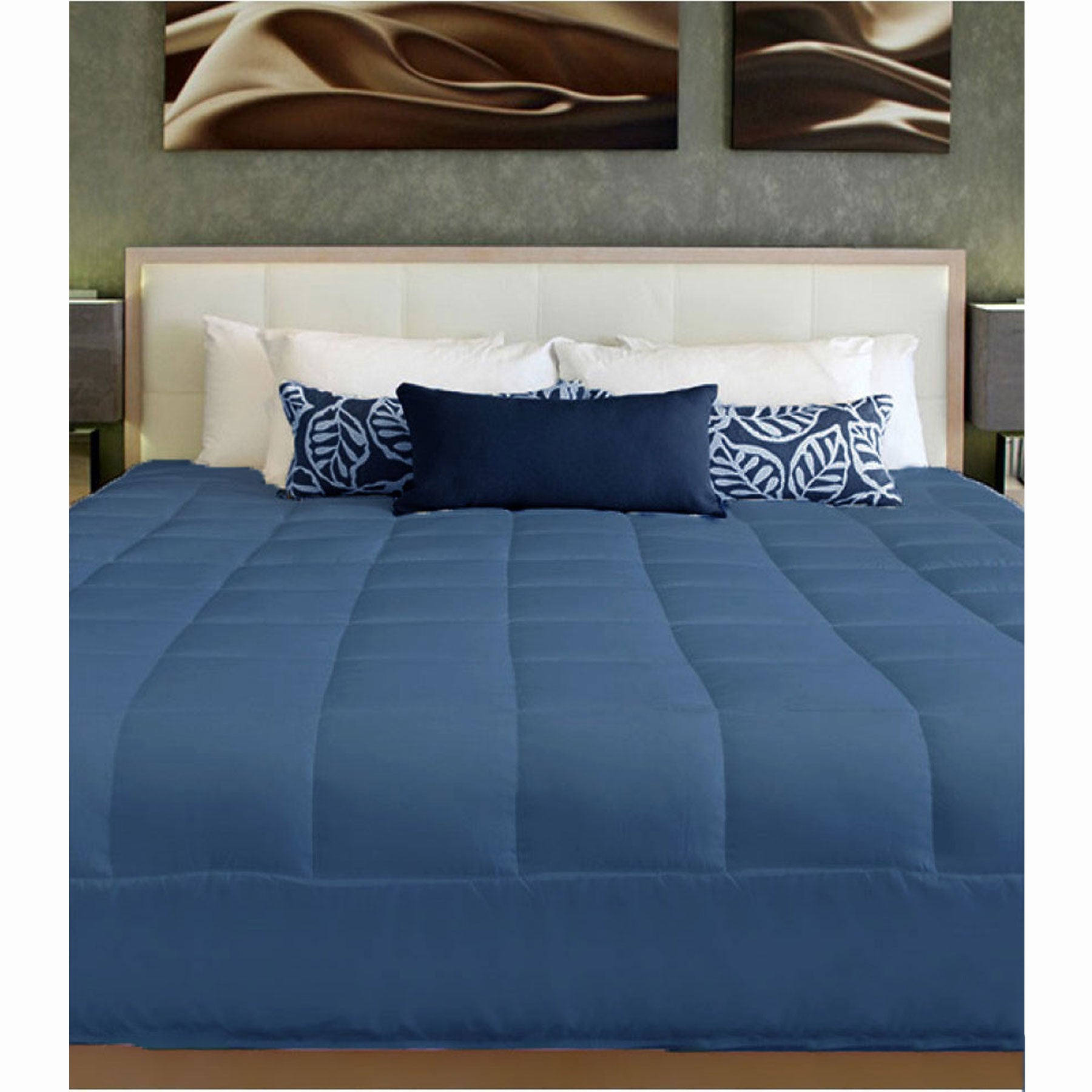 Navy 2-in-1 cushion quilt for kids bedroom, transforming from pillow to quilt easily.