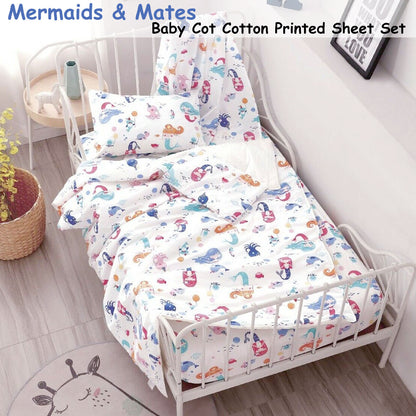 Mermaids & Mates Cotton Cot Sheet Set | Adorable bedding for baby girls, perfect for nurseries.
