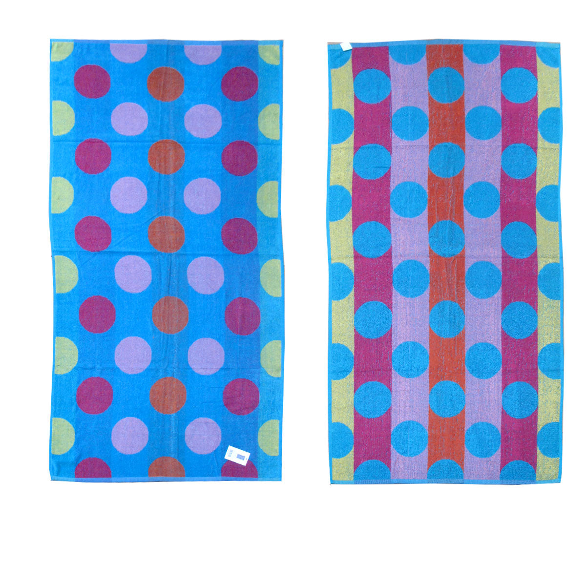 Kids reversible beach towel with blue circle pattern and soft velour fabric for home lounging.