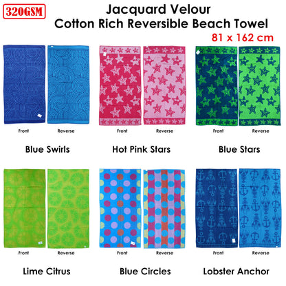 Blue Circles Reversible Beach Towel for Kids with Jacquard Velour; perfect for fun time.