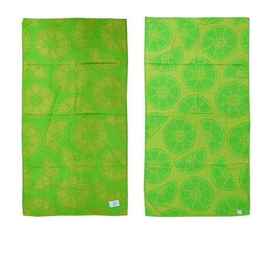 Reversible lime citrus beach towel with playful design, ideal for kids summertime fun.