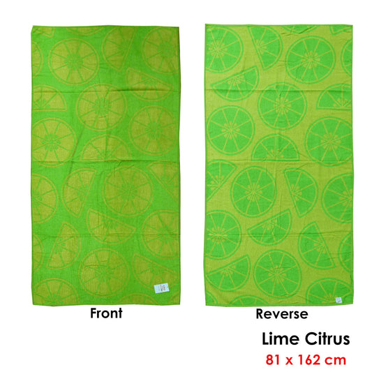 Reversible lime citrus beach towel, 81x162cm, ideal for childrens fun and comfort by the sea.