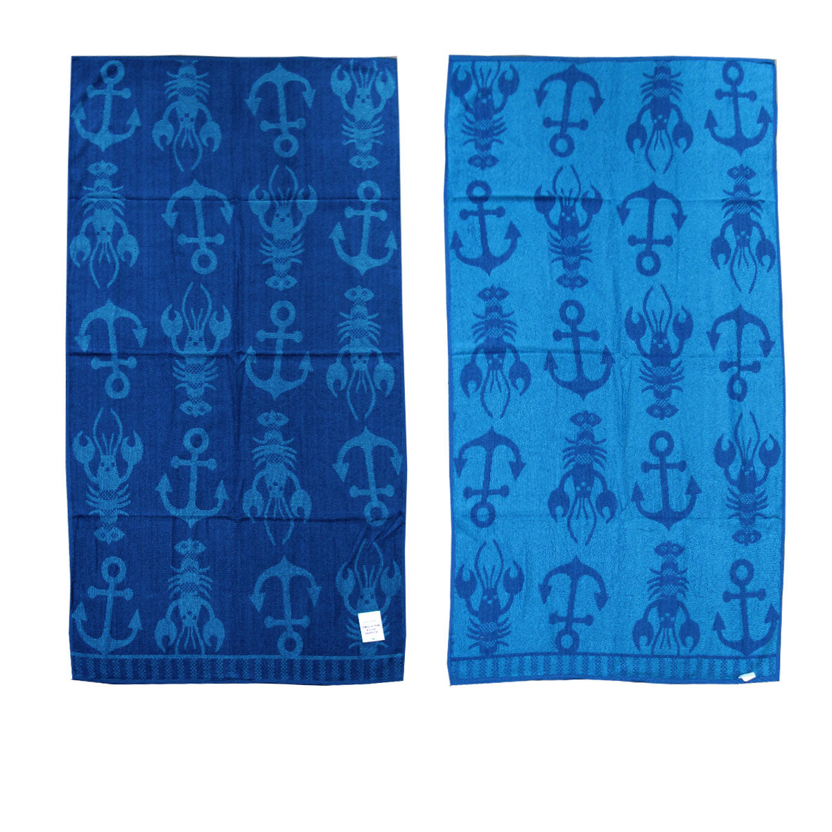 Reversible blue lobster anchor beach towel, perfect for kids nautical-themed home decor and beach days.