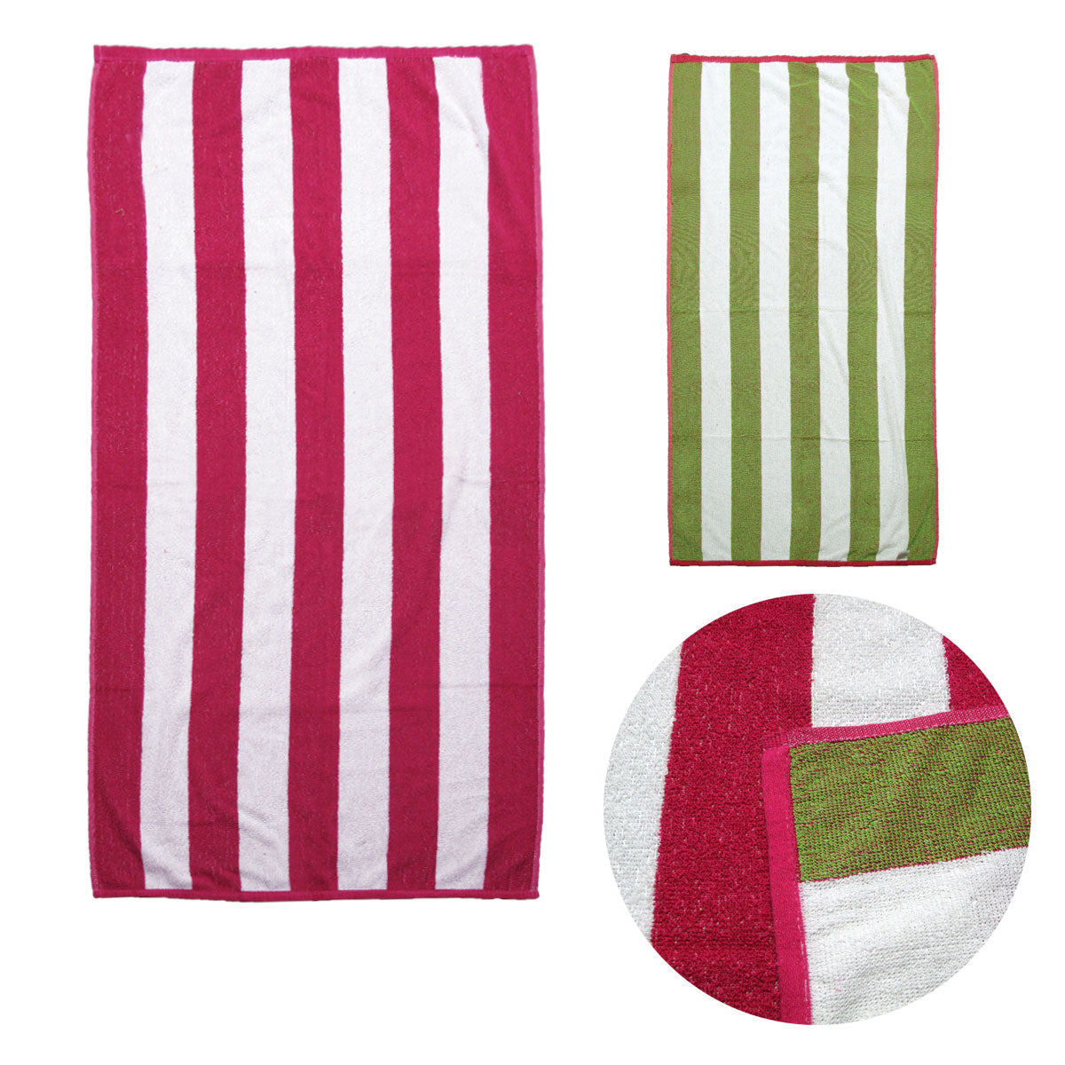 Vibrant, reversible cabana striped beach towels, ideal for kids; a colorful, fun addition to home.