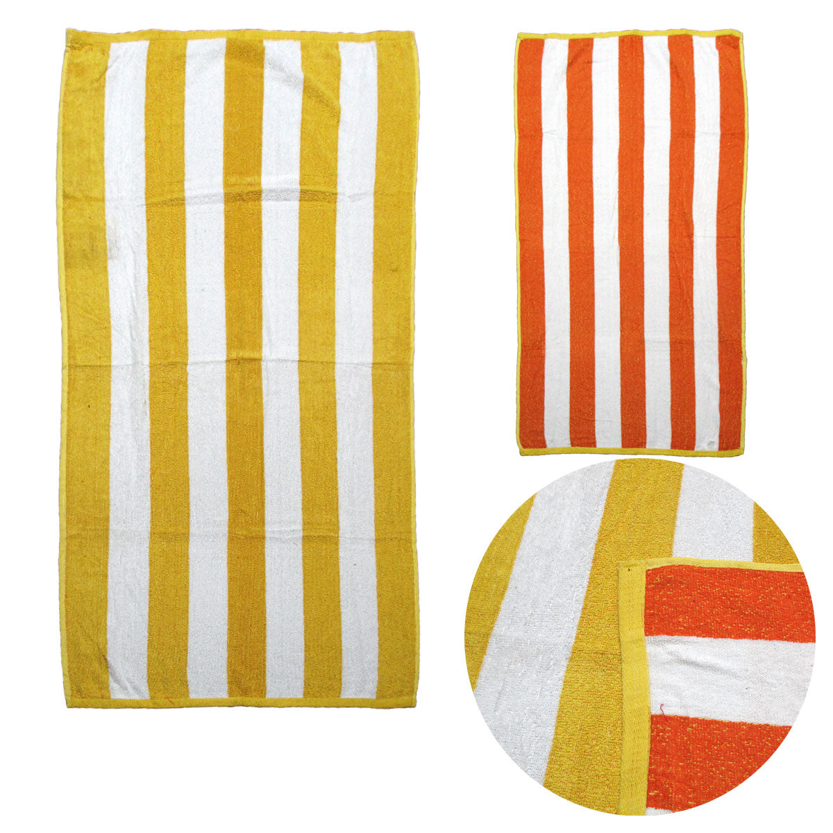 Kids reversible cabana beach towels set with yellow and orange stripes, perfect for beach fun.