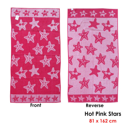 Kids reversible beach towel with hot pink star jacquard velour design for fun play.