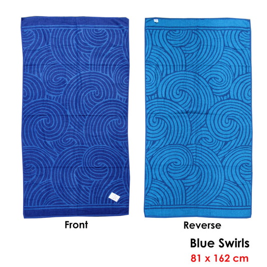 Blue Swirls Reversible Beach Towel for Kids, Jacquard Velour - Soft, absorbent, perfect for beach days.