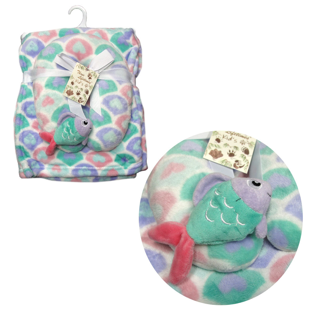 Soft animal-themed fleece blanket and pillow set for childrens comfort and decor | Fish design.