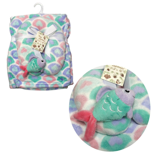 Soft animal-themed fleece blanket and pillow set for childrens comfort and decor | Fish design.