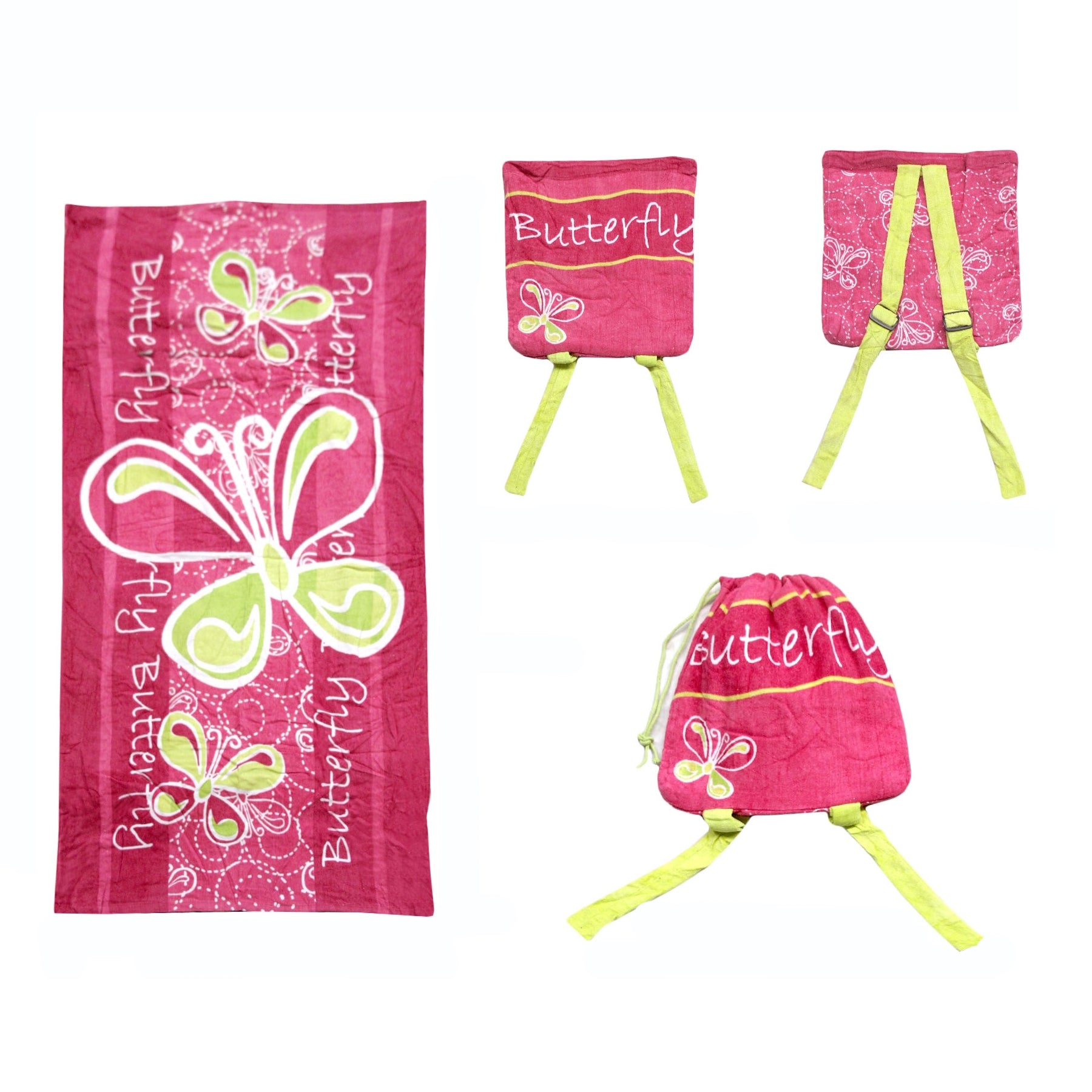 Kids 2 in 1 Beach Towel Backpack with Butterfly Design, perfect for beach days.