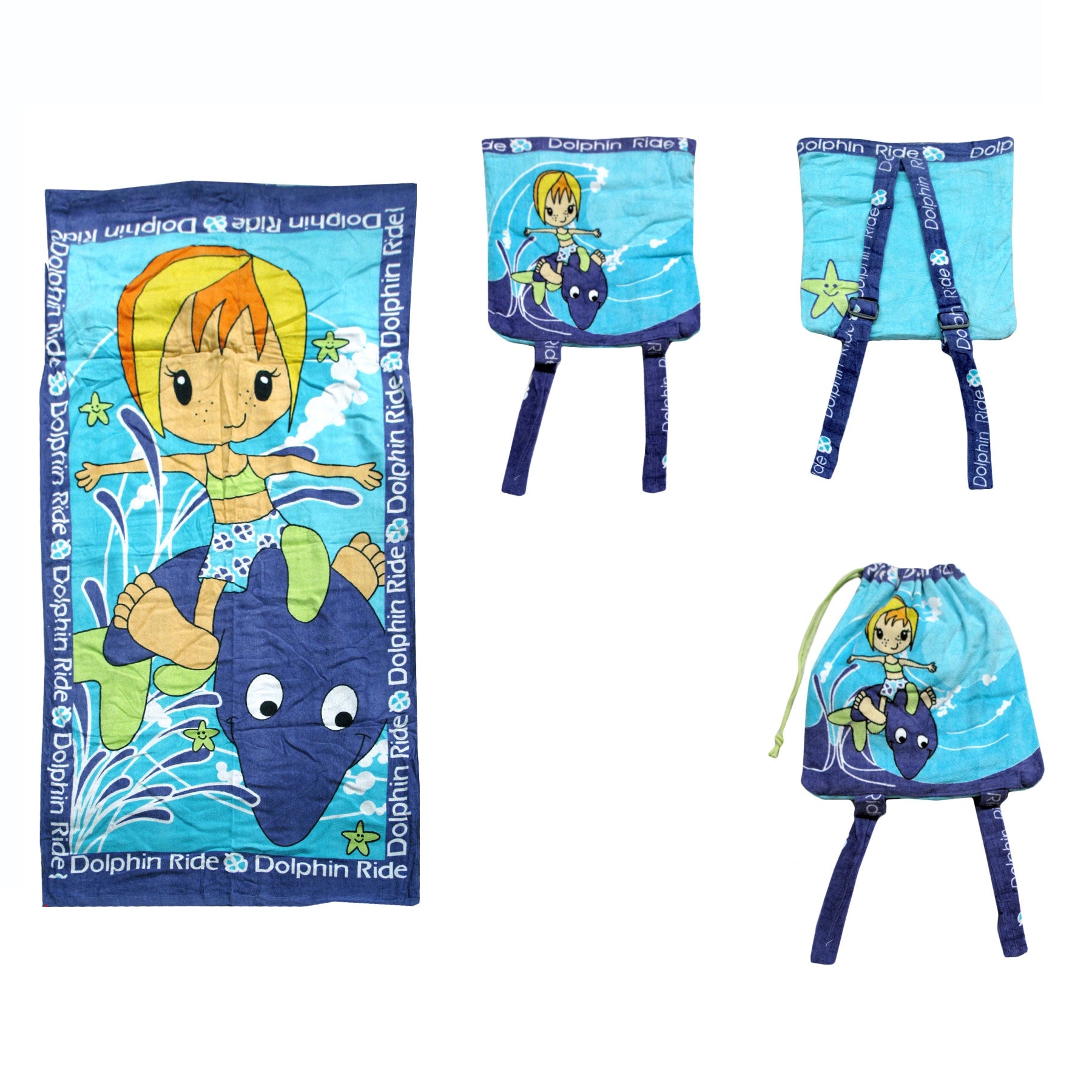 2-in-1 Dolphin Beach Towel & Backpack for kids - fun, functional design for beach days.