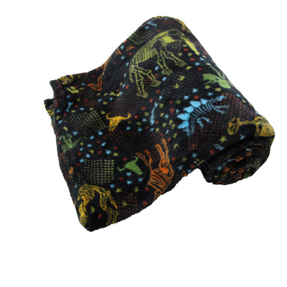 Boys soft coral fleece dinosaur throw featuring fossil design, cozy and playful kids decor.