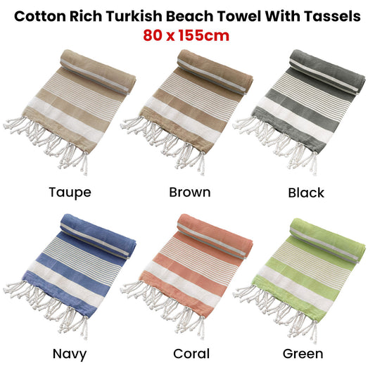 Kids black Turkish beach towel made of soft cotton with playful tassels for home