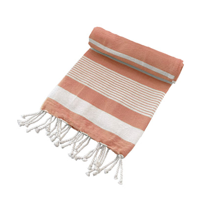 Kids Coral Striped Turkish Beach Towel in soft, absorbent cotton for summer fun.