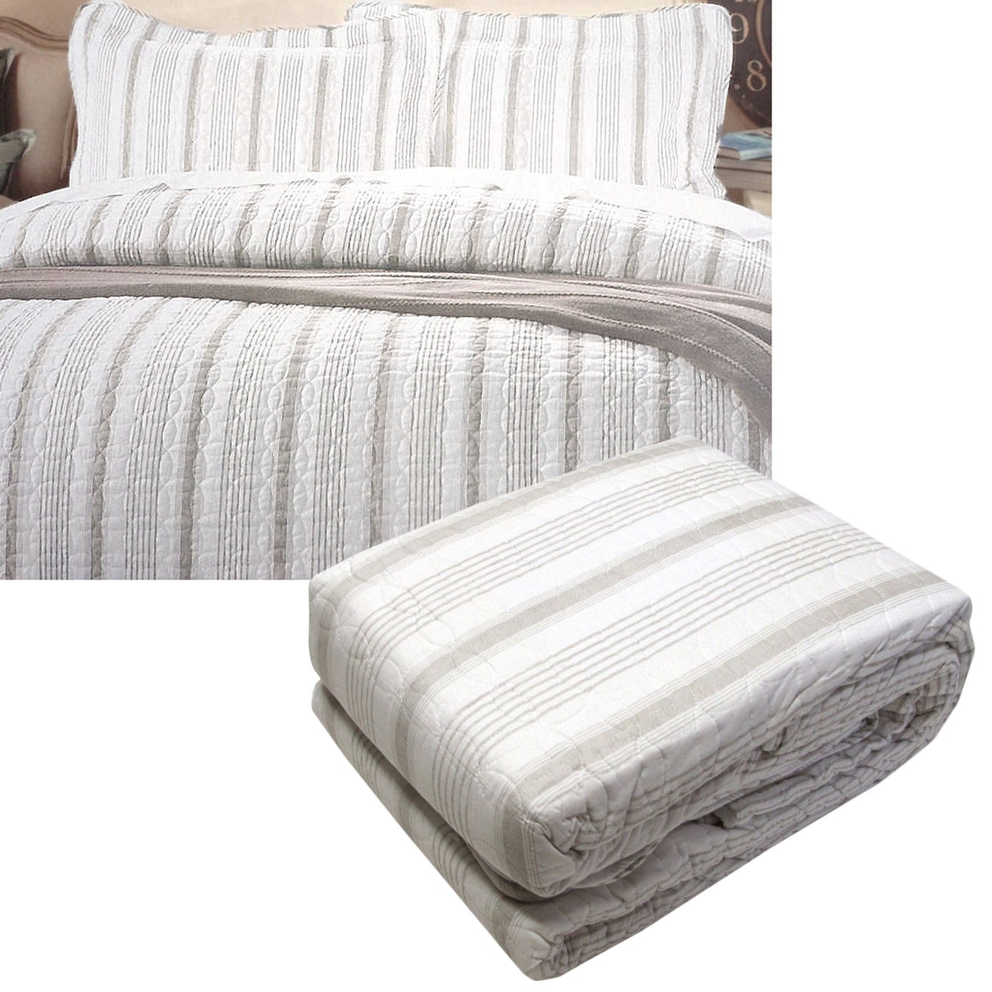Quilted Cotton Queen Cover Set in Regatta Stone, ideal for childrens cozy bedroom decor.